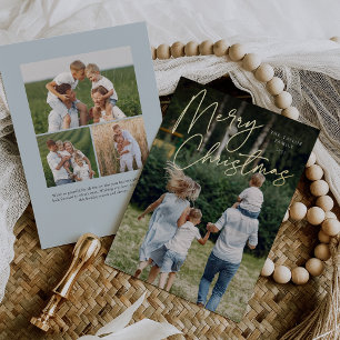 Tarjeta Festiva Con Relieve Metalizado Autografo Fotos verticales navideñas