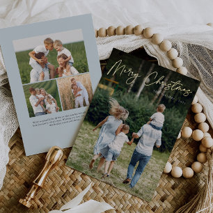 Tarjeta Festiva Con Relieve Metalizado Autografo Fotos verticales navideñas