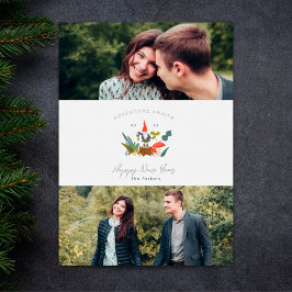 Tarjeta Festiva Con Relieve Metalizado Aventura a Gnome Pequeño Feliz Año Nuevo