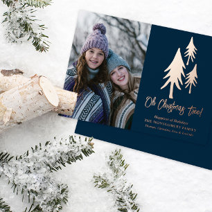Tarjeta Festiva Con Relieve Metalizado ¡Azul Chic Oh árbol de Navidad! Foto