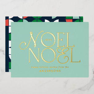 Tarjeta Festiva Con Relieve Metalizado azul geométrico Noel escritura elegante moderno