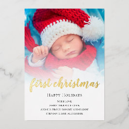 Tarjeta Festiva Con Relieve Metalizado Baby First Christmas Photo Overlay Real