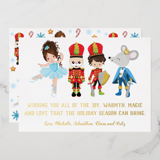 Tarjeta Festiva Con Relieve Metalizado Ballet Personalizado de Navidad El Cascanueces (Anverso/Reverso)