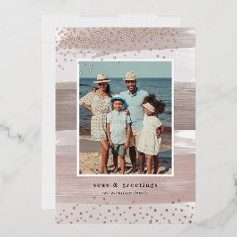 Tarjeta Festiva Con Relieve Metalizado Banda costera | Navidades fotográficos verticales