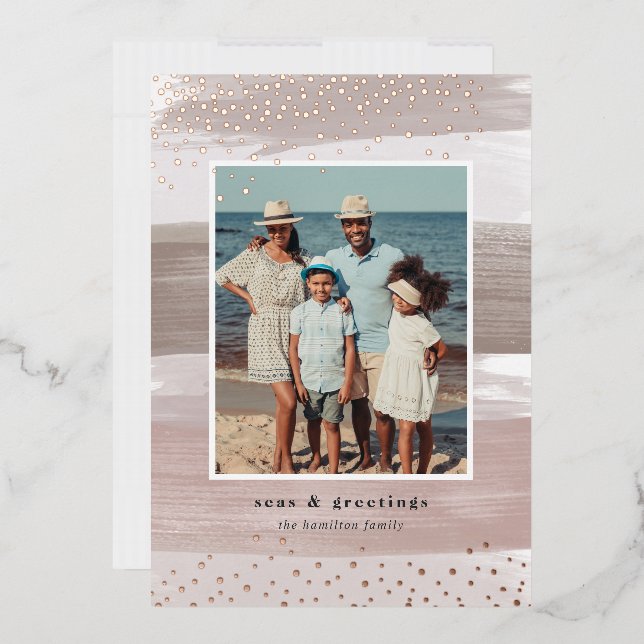 Tarjeta Festiva Con Relieve Metalizado Banda costera | Navidades fotográficos verticales (Sobre)