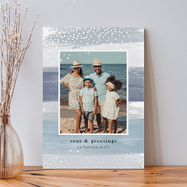 Tarjeta Festiva Con Relieve Metalizado Banda costera | Navidades fotográficos verticales