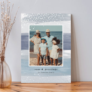 Tarjeta Festiva Con Relieve Metalizado Banda costera   Navidades fotográficos verticales