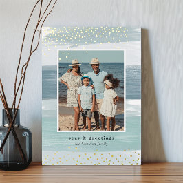 Tarjeta Festiva Con Relieve Metalizado Banda costera | Navidades fotográficos verticales