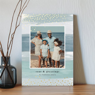 Tarjeta Festiva Con Relieve Metalizado Banda costera Navidades fotográficos verticales