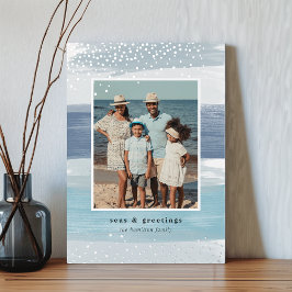 Tarjeta Festiva Con Relieve Metalizado Banda costera | Navidades fotográficos verticales