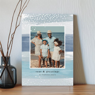 Tarjeta Festiva Con Relieve Metalizado Banda costera   Navidades fotográficos verticales