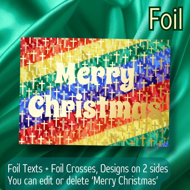 Tarjeta Festiva Con Relieve Metalizado Bandera arco iris LGBT y cruza Feliz Navidad elega (Subido por el creador)