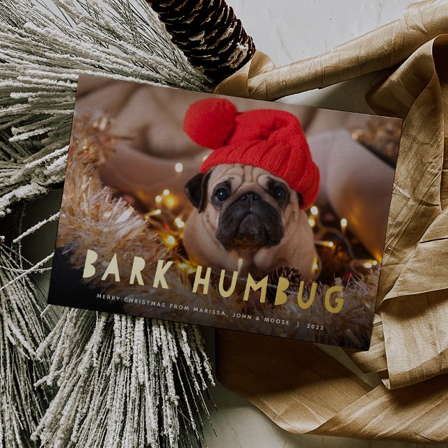 Tarjeta Festiva Con Relieve Metalizado Bark Humbug | Foto Mascota (Subido por el creador)