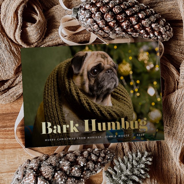 Tarjeta Festiva Con Relieve Metalizado Bark Humbug | Foto Mascota (Subido por el creador)