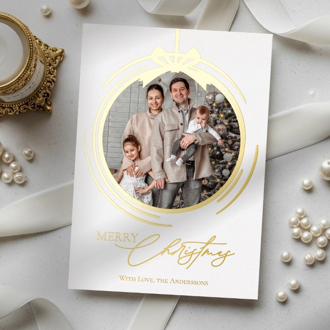 Tarjeta Festiva Con Relieve Metalizado Bauble Ornament Calligraphy Christmas One Photo (Subido por el creador)