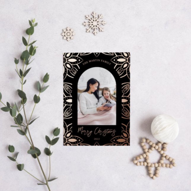 Tarjeta Festiva Con Relieve Metalizado Beautiful Botanical Frame Photo Christmas Black (Subido por el creador)
