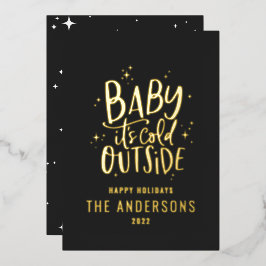 Tarjeta Festiva Con Relieve Metalizado Beba su frío fuera de los mínimos Navidades modern