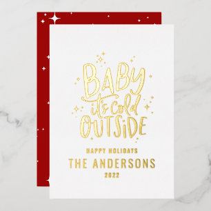 Tarjeta Festiva Con Relieve Metalizado Beba su frío fuera de los mínimos Navidades rojos