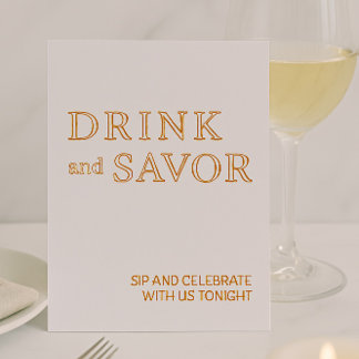 Tarjeta Festiva Con Relieve Metalizado Beber blanco y dorado y saborear Boda bar Relieve 