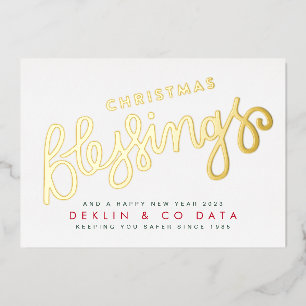 Tarjeta Festiva Con Relieve Metalizado Bendición corporativa de Navidad religiosa de oro