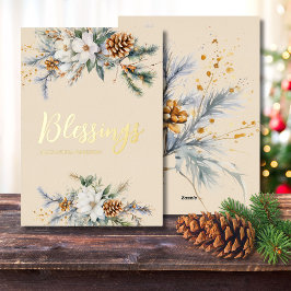 Tarjeta Festiva Con Relieve Metalizado Bendición personalizada de magnolia y piña de invi