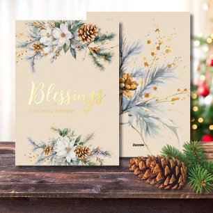 Tarjeta Festiva Con Relieve Metalizado Bendición personalizada de magnolia y piña de invi