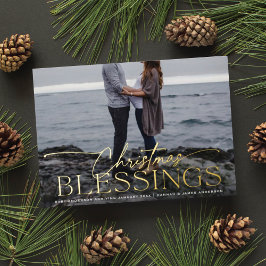 Tarjeta Festiva Con Relieve Metalizado Bendiciones de Navidad Embarazo Letra Elegante