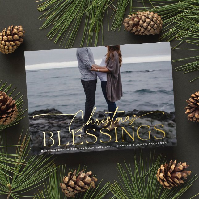 Tarjeta Festiva Con Relieve Metalizado Bendiciones de Navidad Embarazo Letra Elegante (Subido por el creador)