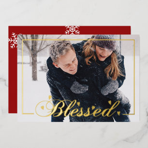 Tarjeta Festiva Con Relieve Metalizado "Bendito" con acentos de corazón Navidad Foto comp