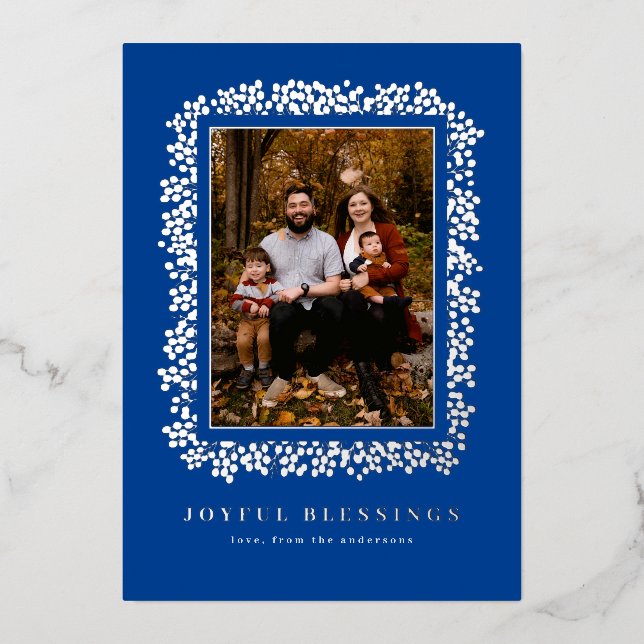 TARJETA FESTIVA CON RELIEVE METALIZADO BERRÍAS EN RELIEVE METALIZADO FORMANDO MARCO DE FO (Anverso)