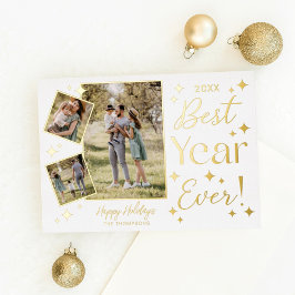 Tarjeta Festiva Con Relieve Metalizado Best Year Ever! 3 Family Photo Scrapbook Collage