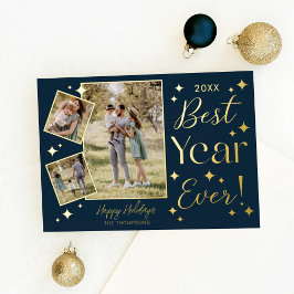 Tarjeta Festiva Con Relieve Metalizado Best Year Ever! 3 Family Photo Scrapbook Collage
