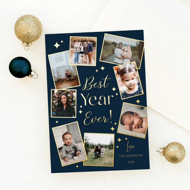 Tarjeta Festiva Con Relieve Metalizado Best Year Ever! 8 Family Photo Scrapbook Collage (Subido por el creador)