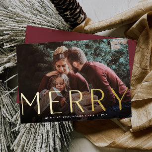 Tarjeta Festiva Con Relieve Metalizado Big Merry   Navidades fotográficos completos
