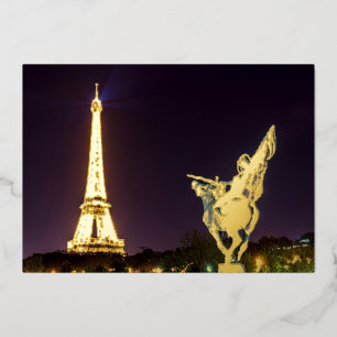 Tarjeta Festiva Con Relieve Metalizado Bir-Hakeim en el puente nocturno - París, Francia