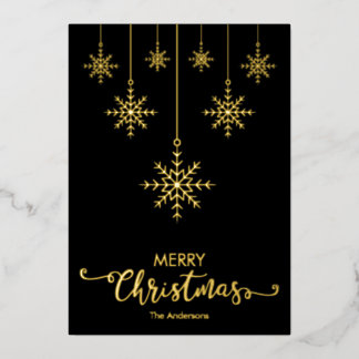 Tarjeta Festiva Con Relieve Metalizado Black Merry Christmas Snflakes Gold