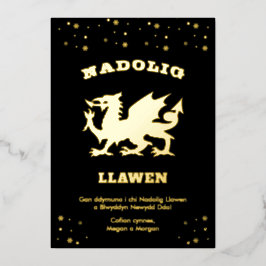 Tarjeta Festiva Con Relieve Metalizado Black Nadolig Llawen Welsh Temática Feliz Navidad