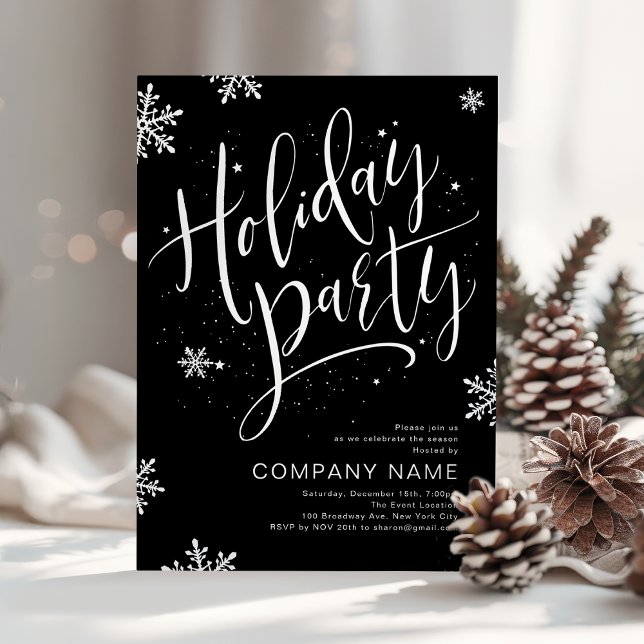 Tarjeta Festiva Con Relieve Metalizado Black Silver handwritten calligraphy holiday Party (Black Silver handwritten calligraphy holiday Party)