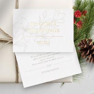 Tarjeta Festiva Con Relieve Metalizado Blanca   Relieve metalizado moderno Floral mínima