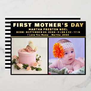 Tarjeta Festiva Con Relieve Metalizado Blanco y Negro   Primer Día de la Madre Foto Scrip
