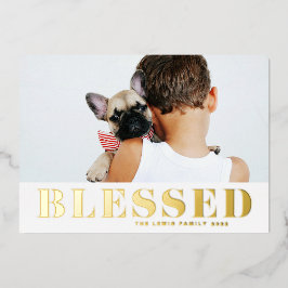 Tarjeta Festiva Con Relieve Metalizado Blessed Bold Typography Photo