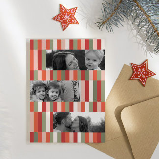 Tarjeta Festiva Con Relieve Metalizado Bloque de Color Collage de Franja de Tres Fotos