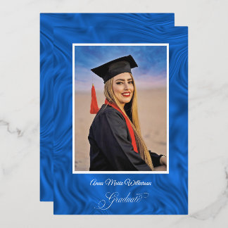 Tarjeta Festiva Con Relieve Metalizado Blue Abstract College Graduation announcement