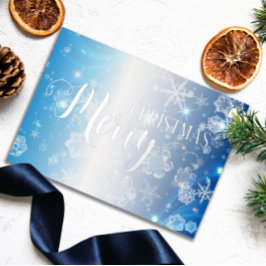 Tarjeta Festiva Con Relieve Metalizado Blue Frozen Winter Wonderland Feliz Navidad