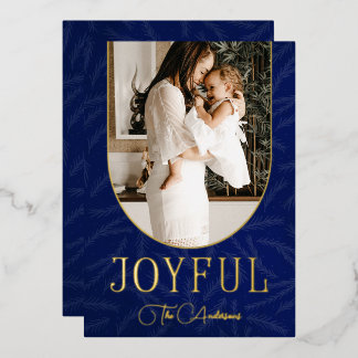 Tarjeta Festiva Con Relieve Metalizado Blue Gold Modern Botanical Arch Joyful Photo