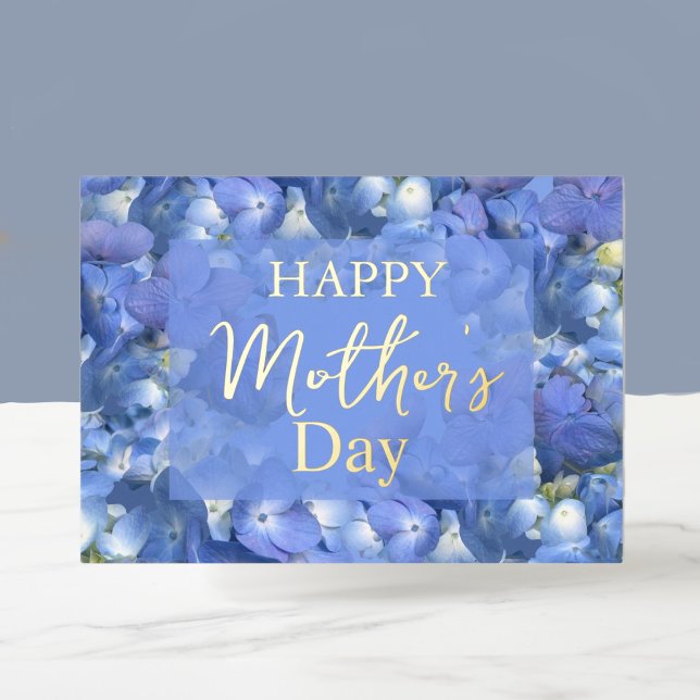 Tarjeta Festiva Con Relieve Metalizado Blue Hydrangeas Blooms Mother's Day    (Subido por el creador)