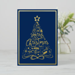 Tarjeta Festiva Con Relieve Metalizado Blue Merry Christmas Christmas Holiday Tree Your W