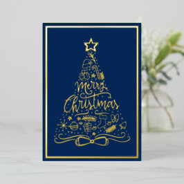 Tarjeta Festiva Con Relieve Metalizado Blue Merry Christmas Christmas Holiday Tree Your W