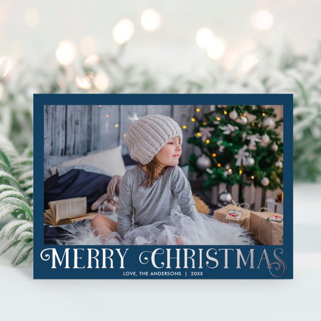 Tarjeta Festiva Con Relieve Metalizado Blue Silver Foil Modern Merry Christmas photo (Subido por el creador)