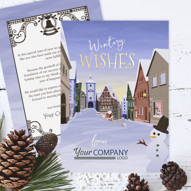 Tarjeta Festiva Con Relieve Metalizado Blue, White, Gold German Bavaria Company (Nostalgic Light Blue Winter Company Holiday Greeting Cards Rothenburg, German)